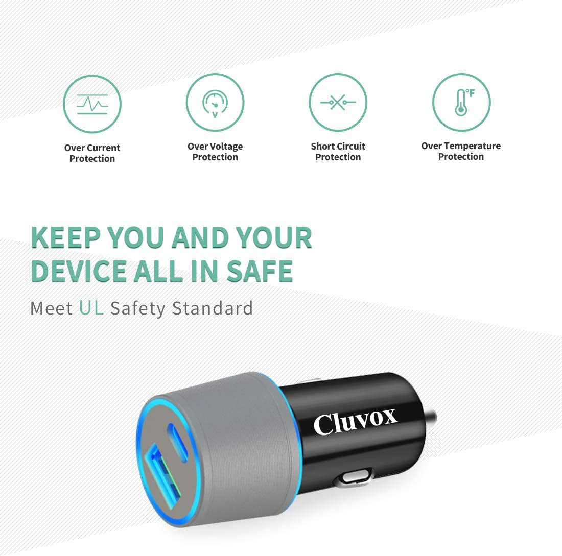 Dual USB Car Charger Adapter, 20W Fast Charging for Iphone 17 Pro Max/Air/16 Plus/15/14/13/12/11/Xs/Xr/8/Se 2020/Ipad 8Th/Pro/Air 4/Mini, Google Pixel, Samsung Cigarette USB Charger
