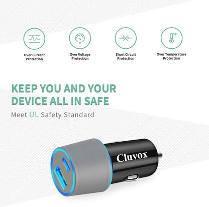 Dual USB Car Charger Adapter,  20W Fast Charging for Iphone 17 Pro Max/Air/16 Plus/15/14/13/12/11/Xs/Xr/8/Se 2020/Ipad 8Th/Pro/Air 4/Mini, Google Pixel, Samsung Cigarette USB Charger