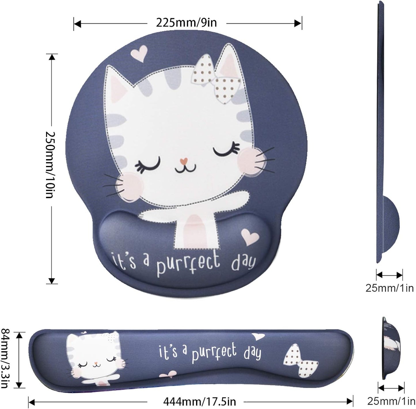 Ergonomic Gel Wrist Rest Mouse Pad with Non-Slip Rubber Base and Memory Foam Support for Home Office Use - Cute Cat Design
