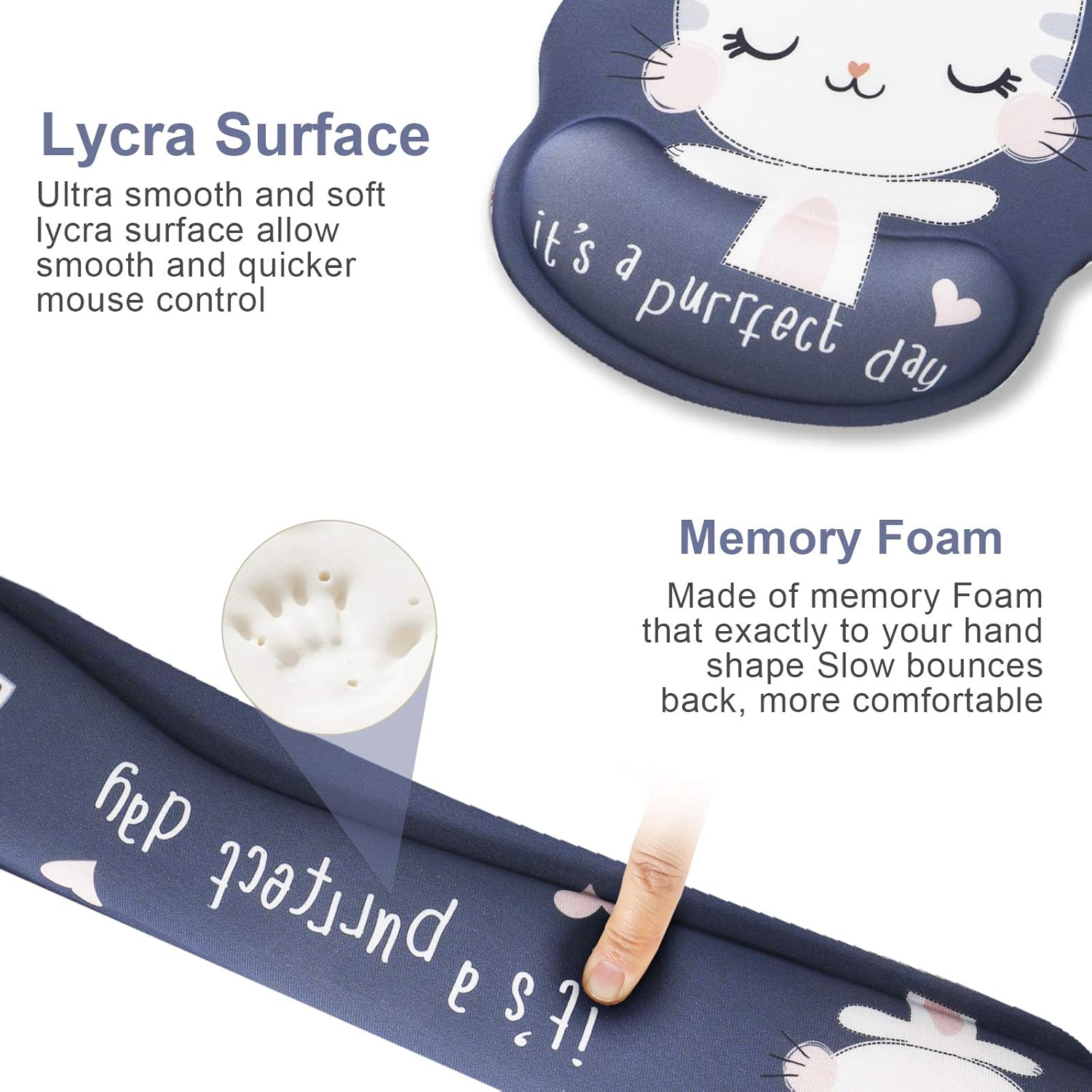 Ergonomic Gel Wrist Rest Mouse Pad with Non-Slip Rubber Base and Memory Foam Support for Home Office Use - Cute Cat Design