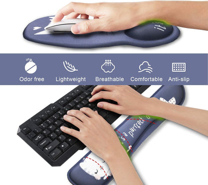 Ergonomic Gel Wrist Rest Mouse Pad with Non-Slip Rubber Base and Memory Foam Support for Home Office Use - Cute Cat Design